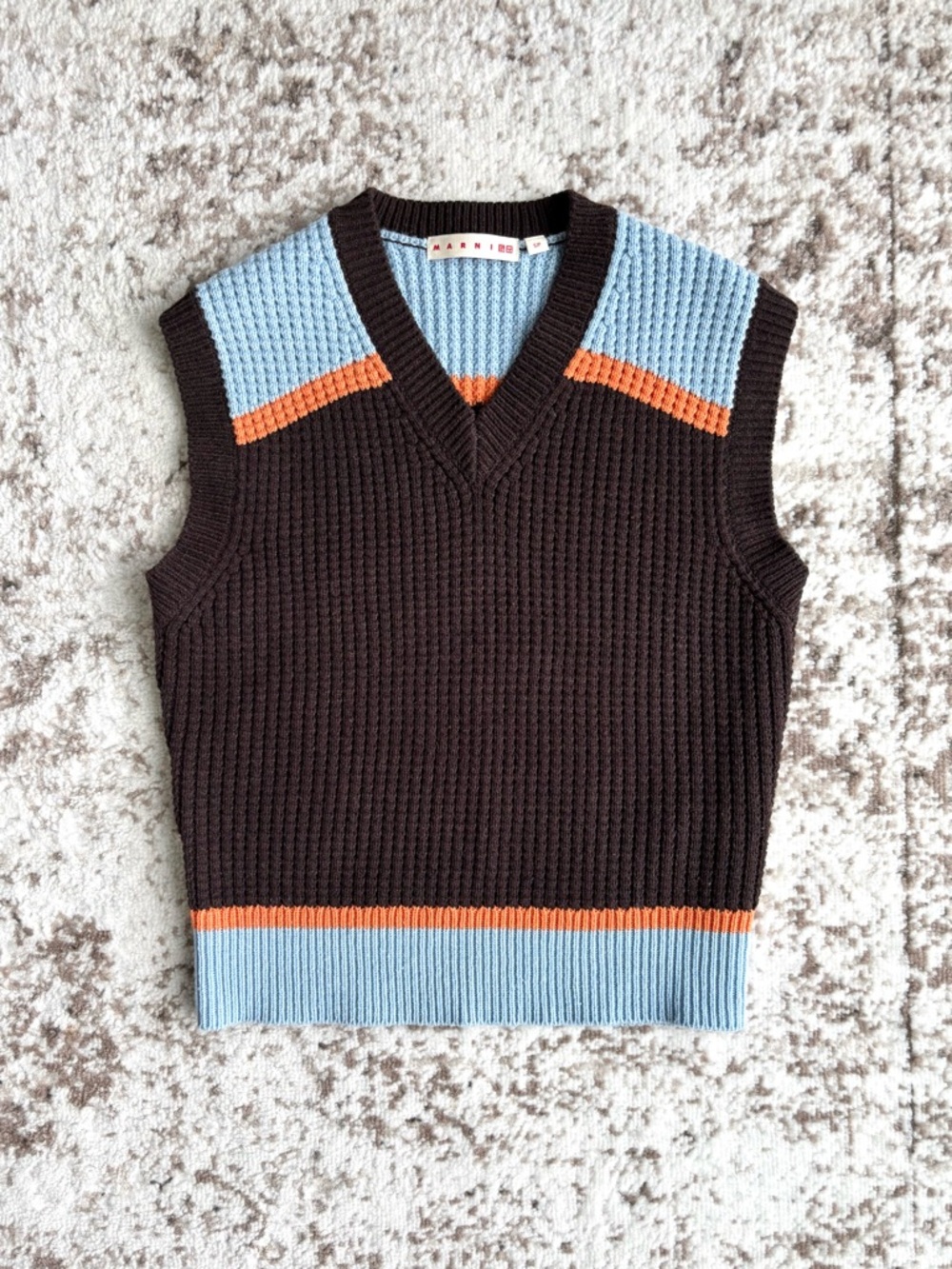 Rare MARNI x Uniqlo Wool-blend Waffle Knit V-Neck Colourblock Sweater Vest